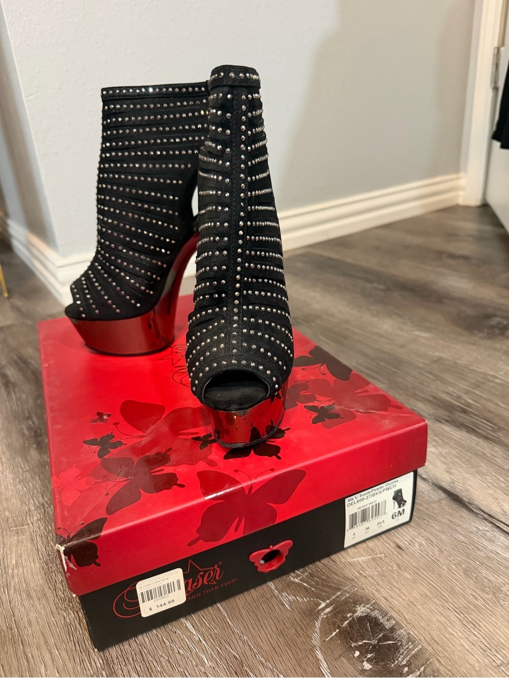 Studded black suede pewter chrome Platform Booties